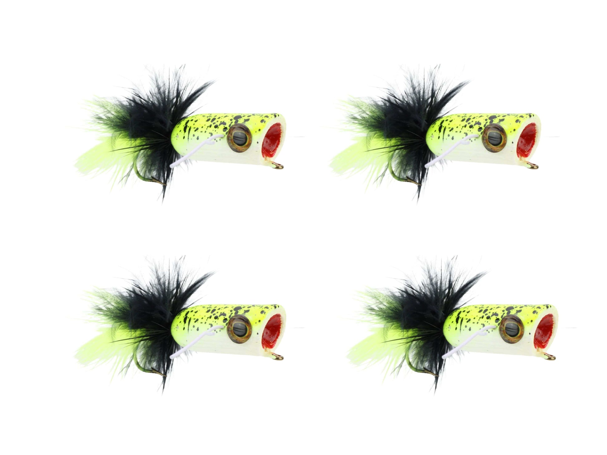 Wild Water Fly Fishing Chartreuse Tiger Mini Bass Popper, Size1/0, Qty. 4-Goodwynn&#39;sGoodwynn&#39;s