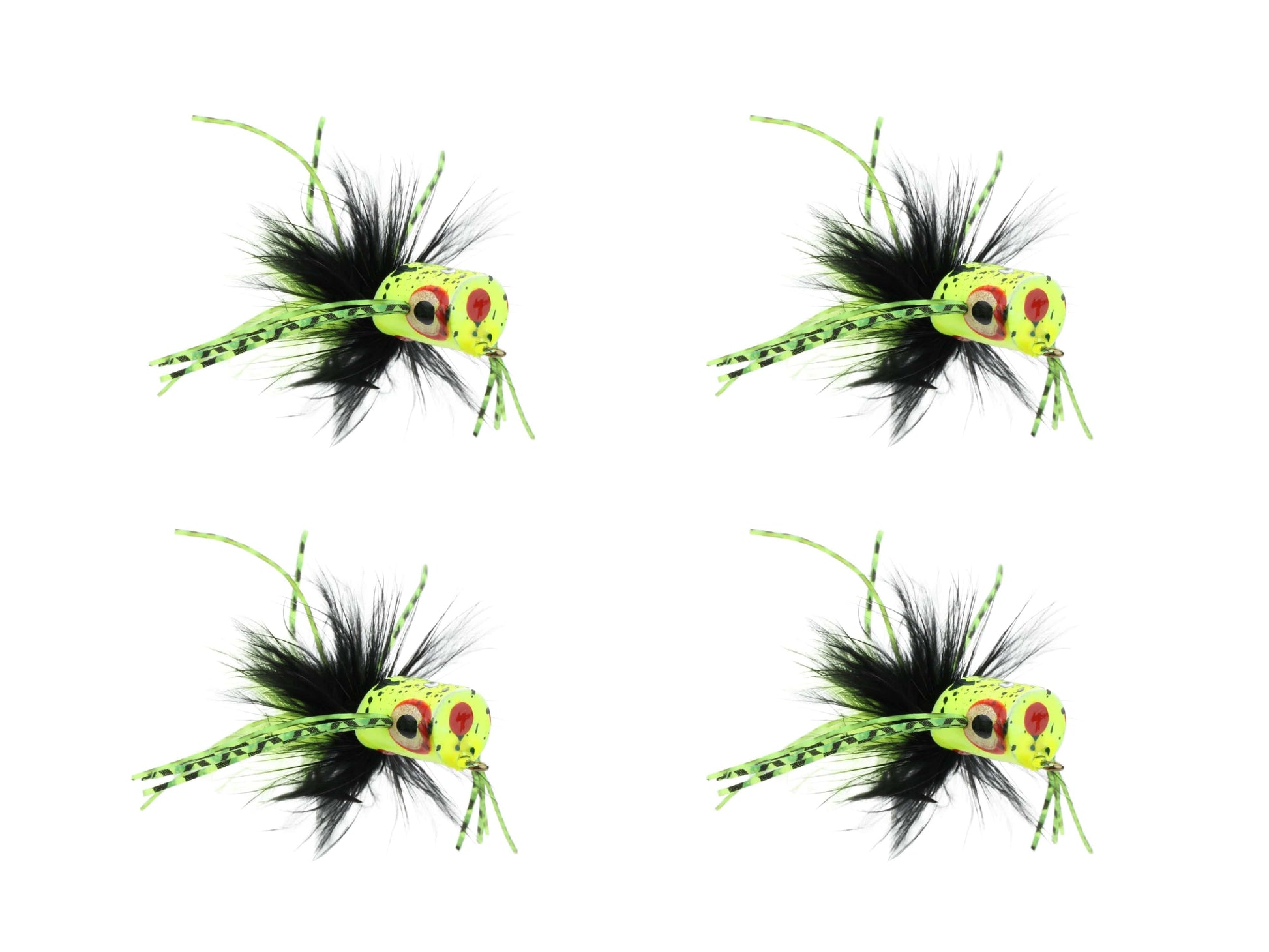 Wild Water Fly Fishing Green and Yellow Spider Legs Flat Face Mini Panfish Popper, Size 6, Qty. 4-Goodwynn&#39;sGoodwynn&#39;s