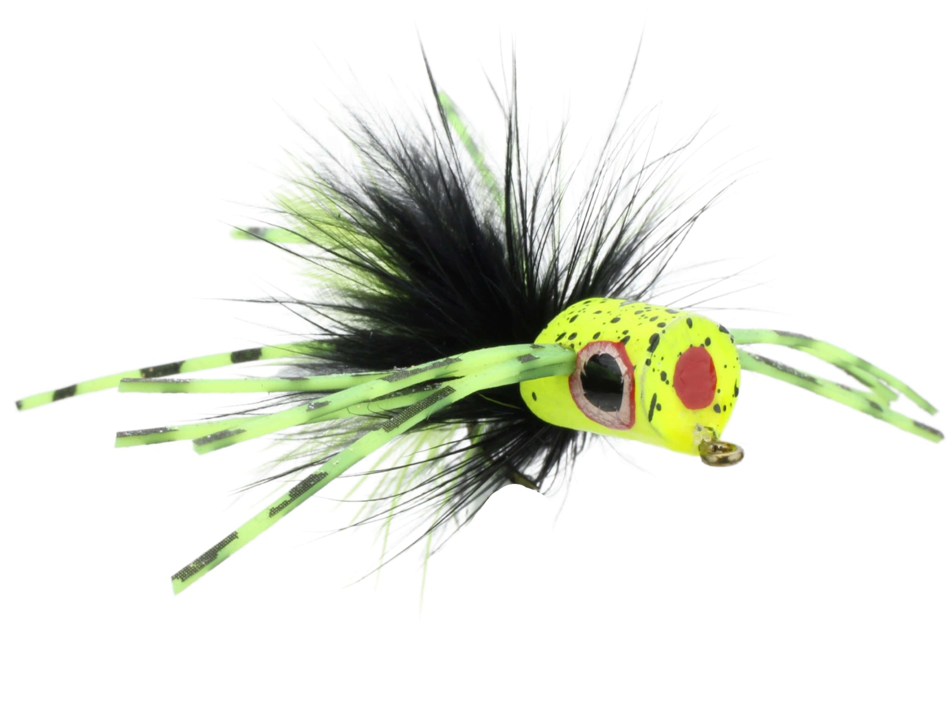 Wild Water Fly Fishing Green and Yellow Spider Legs Flat Face Mini Panfish Popper, Size 8, Qty. 4-Goodwynn&#39;sGoodwynn&#39;s