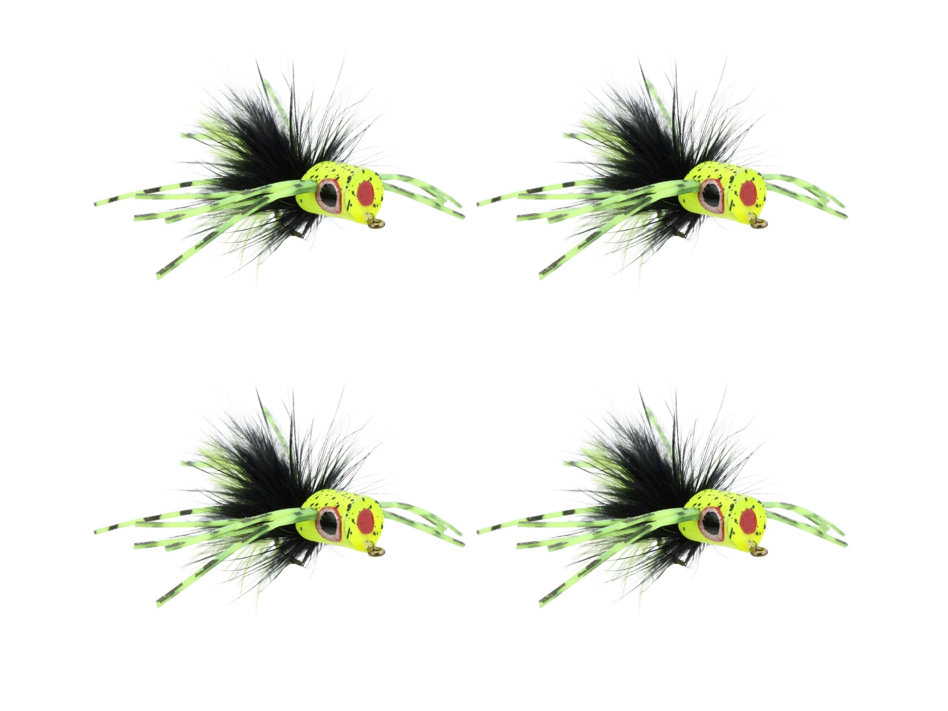 Wild Water Fly Fishing Green and Yellow Spider Legs Flat Face Mini Panfish Popper, Size 8, Qty. 4-Goodwynn&#39;sGoodwynn&#39;s