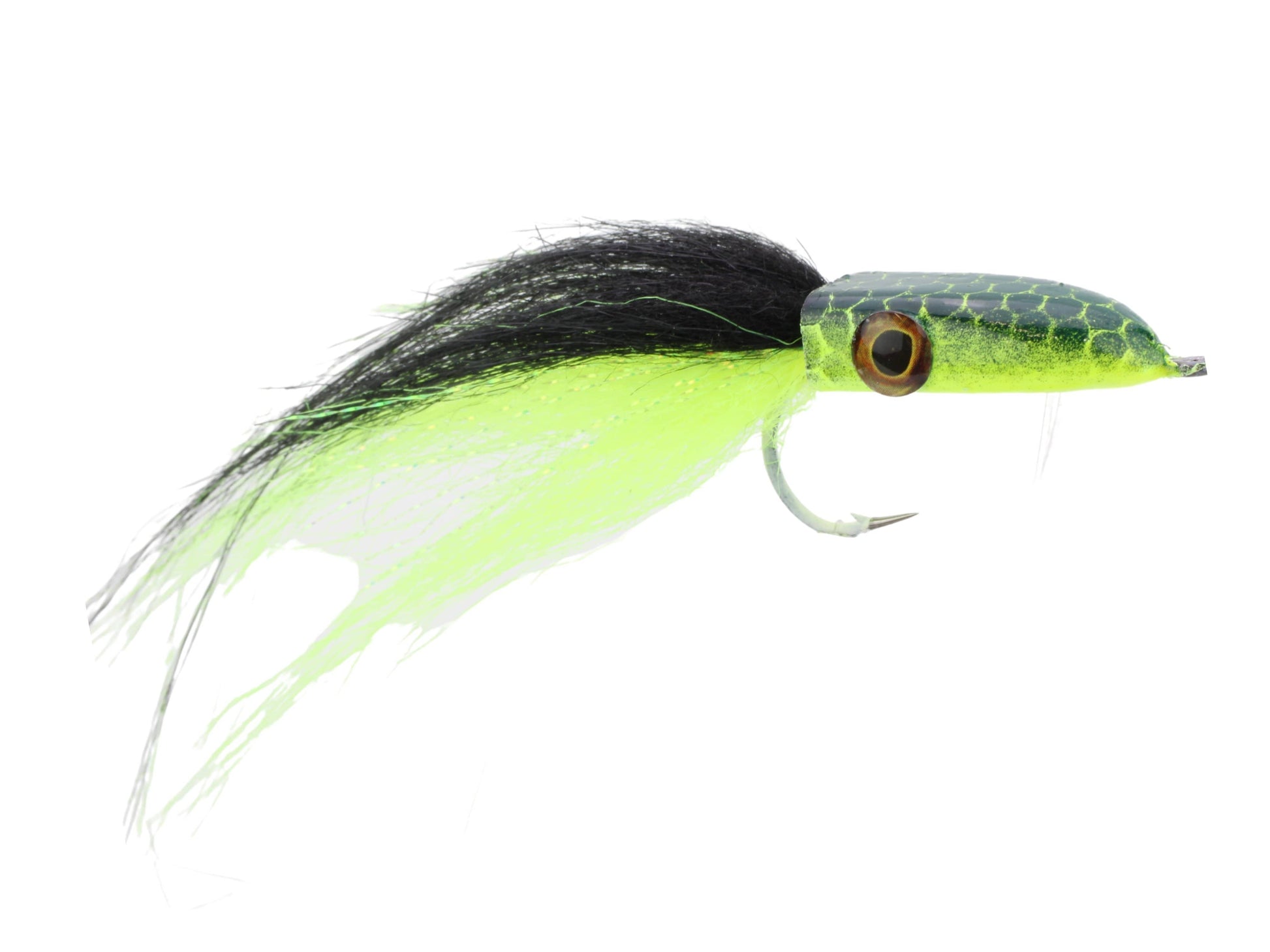 Wild Water Fly Fishing Black and Chartreuse Snake Head Popper, Size 2/0, Qty. 2-Goodwynn&#39;sGoodwynn&#39;s