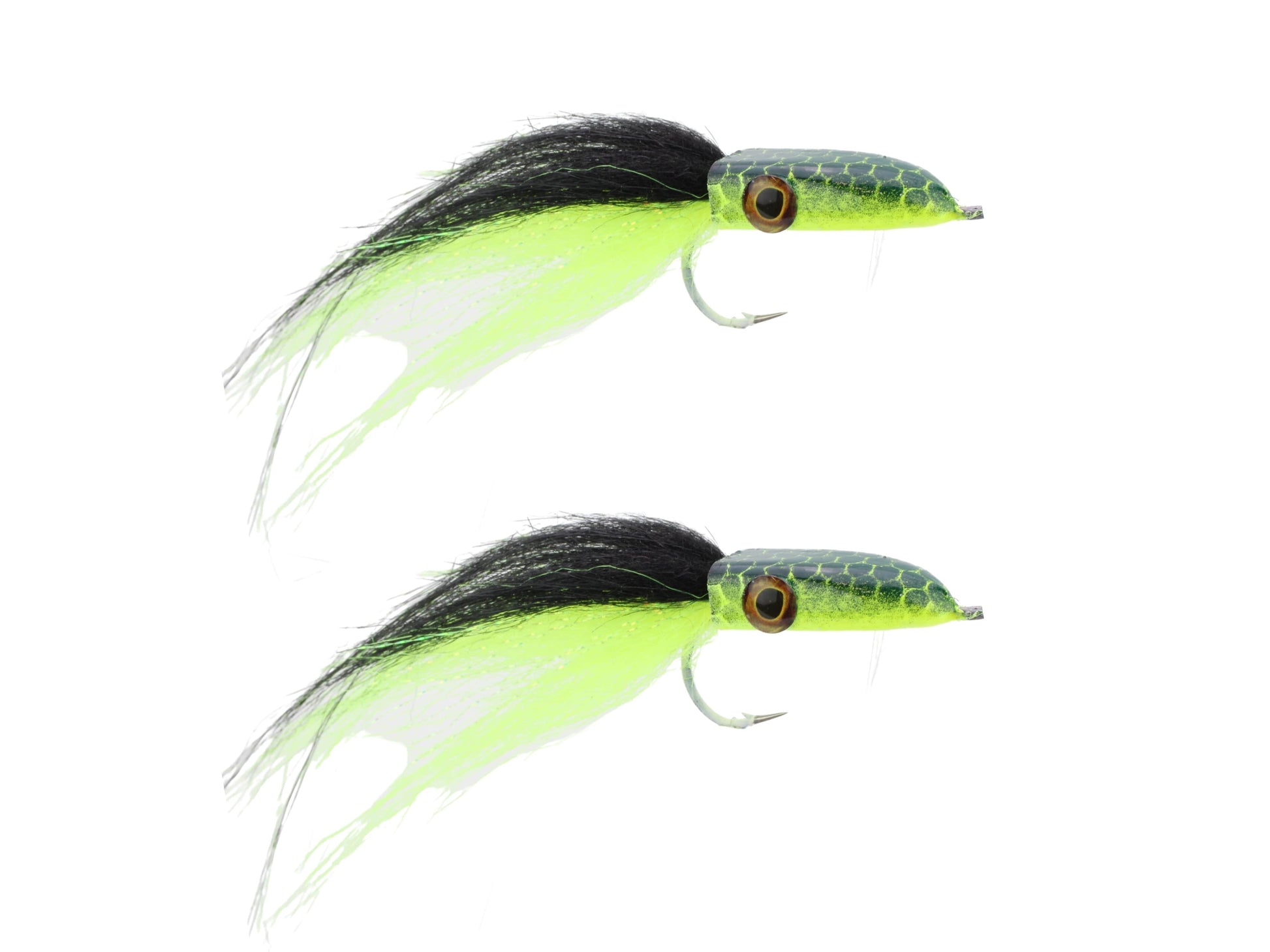 Wild Water Fly Fishing Black and Chartreuse Snake Head Popper, Size 2/0, Qty. 2-Goodwynn&#39;sGoodwynn&#39;s