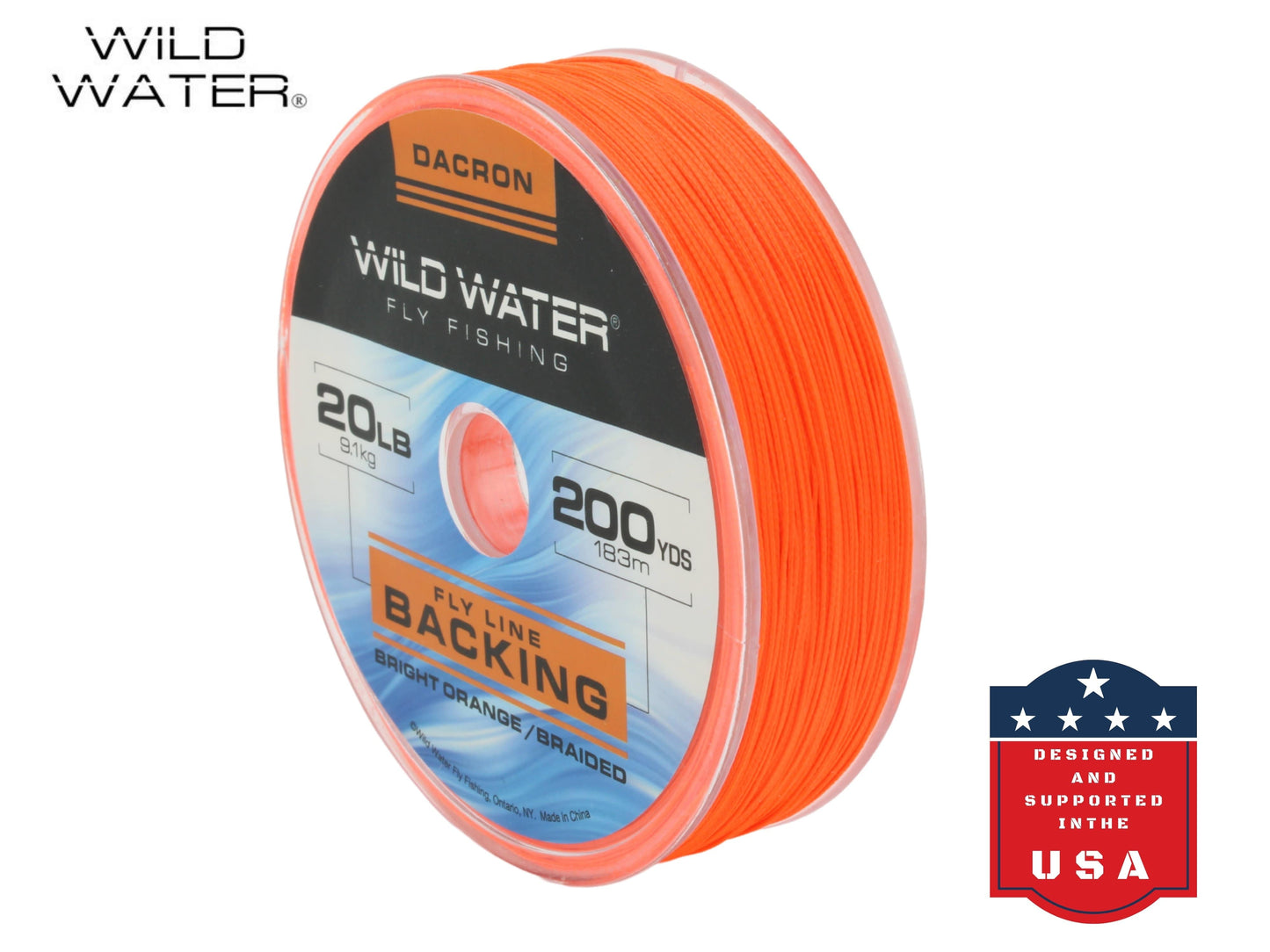 Wild Water Fly Fishing Braided Dacron Backing Spool, 20# 200 yards, Bright Orange