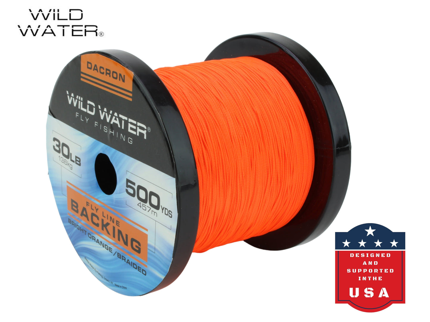 Wild Water Fly Fishing Braided Dacron Backing Spool, 30# 500 yards, Bright Orange