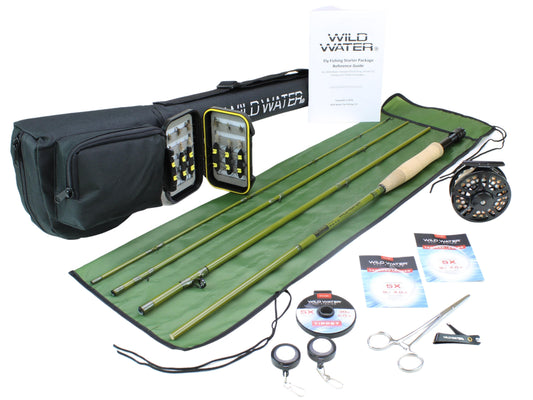 Wild Water Fly Fishing Combo with Fiberglass Rod 8 ft 6 in, 4-Piece, 5 wt-Goodwynn's