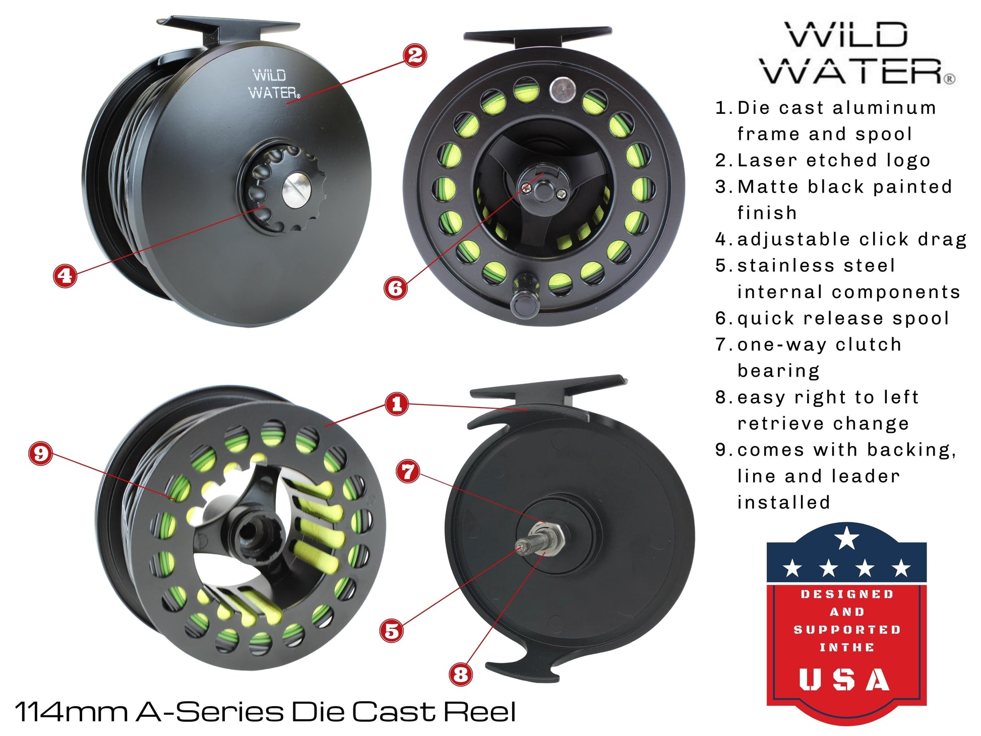 Wild Water Die Cast 114mm Fly Reel, 12 Weight Line-Goodwynn&#39;sGoodwynn&#39;s