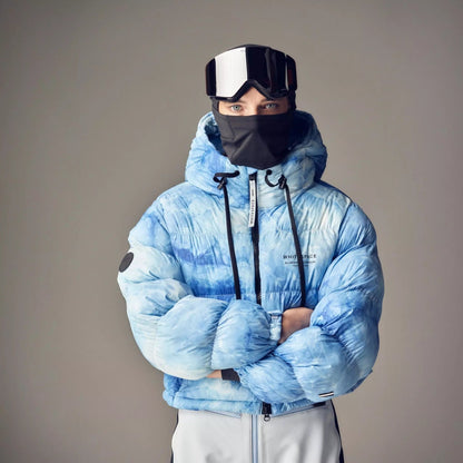 Cropped Puffer Jacket - Sky Blue Tie Dye