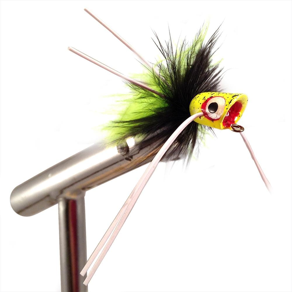 Wild Water Fly Fishing Black and Chartreuse Concave Face Mini Panfish Popper, Size 4, Qty. 4-Goodwynn&#39;sGoodwynn&#39;s