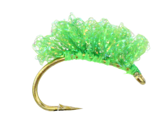 Wild Water Fly Fishing Steelhead Sucker Spawn, Metallic Green, Size 6, Qty. 4-Goodwynn's