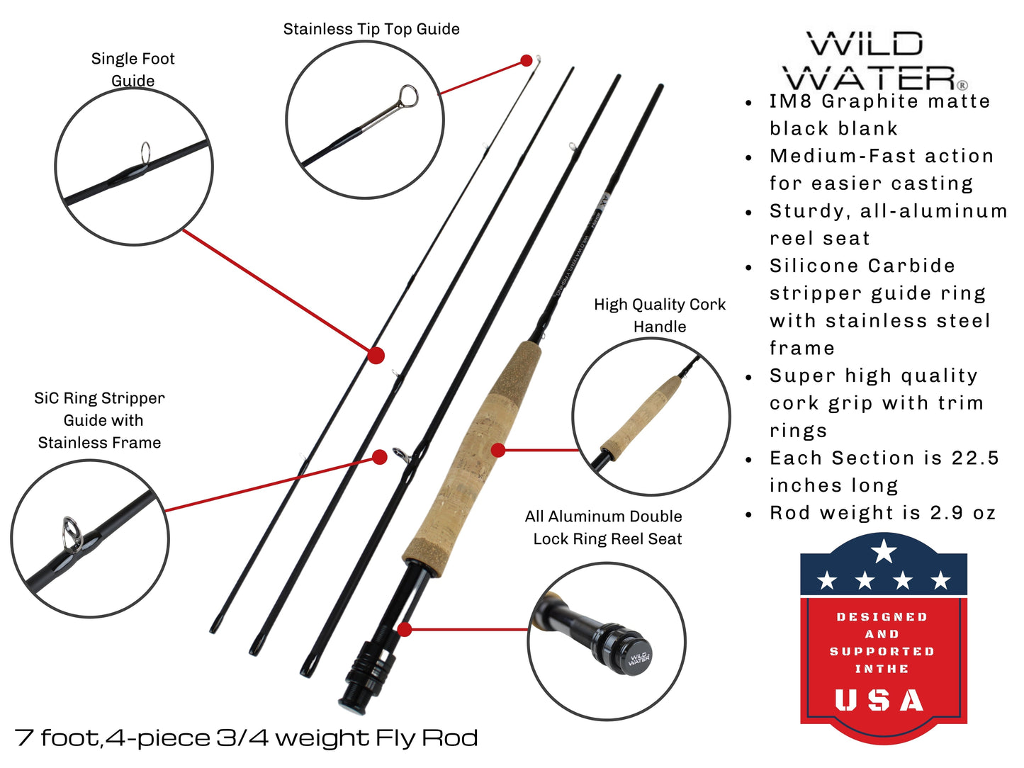 Wild Water Deluxe Fly Fishing Combo, 7 ft 3/4 wt Rod