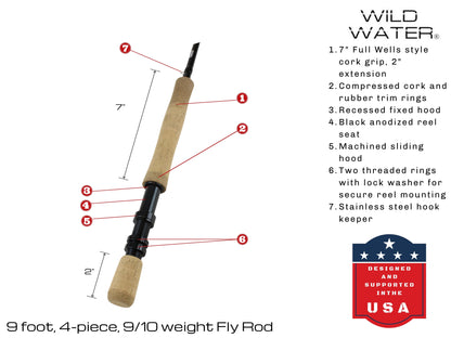 Wild Water Fly Fishing Kit, 9' 9/10 Weight Rod and Reel Package