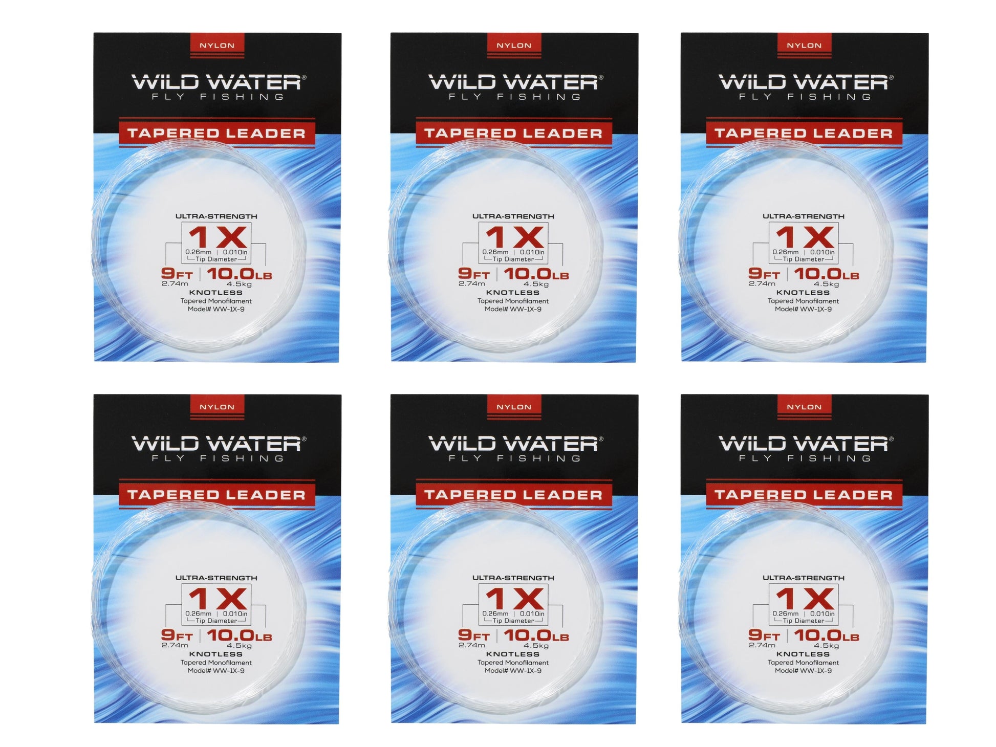 Wild Water Fly Fishing 9' Tapered Monofilament Leader 1X, 6 Pack-Goodwynn&#39;sGoodwynn&#39;s