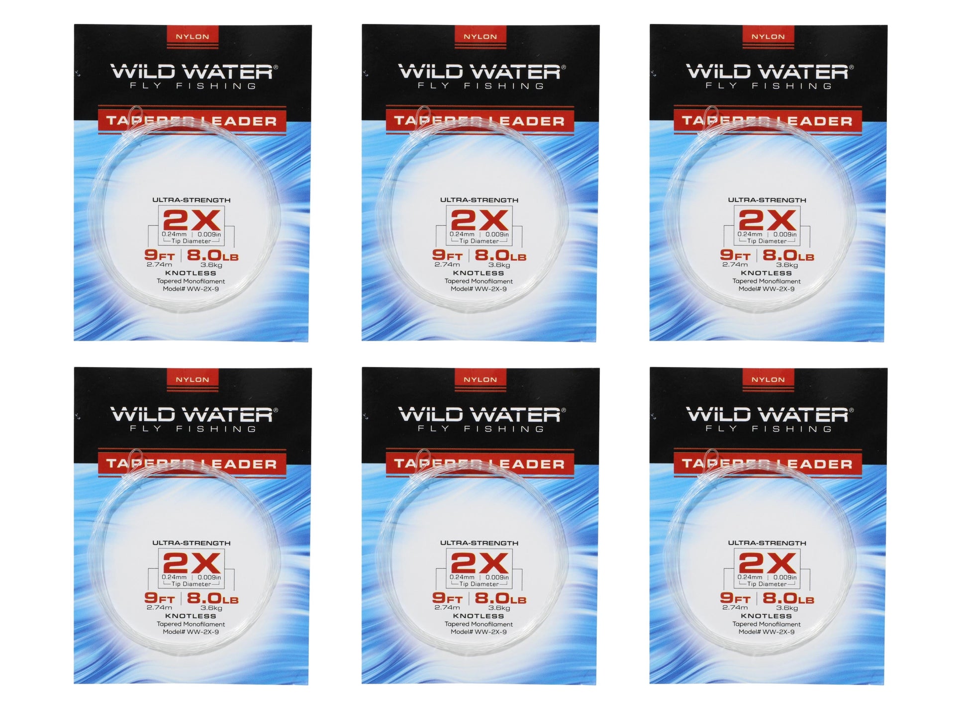 Wild Water Fly Fishing 9' Tapered Monofilament Leader 2X, 6 Pack-Goodwynn&#39;sGoodwynn&#39;s