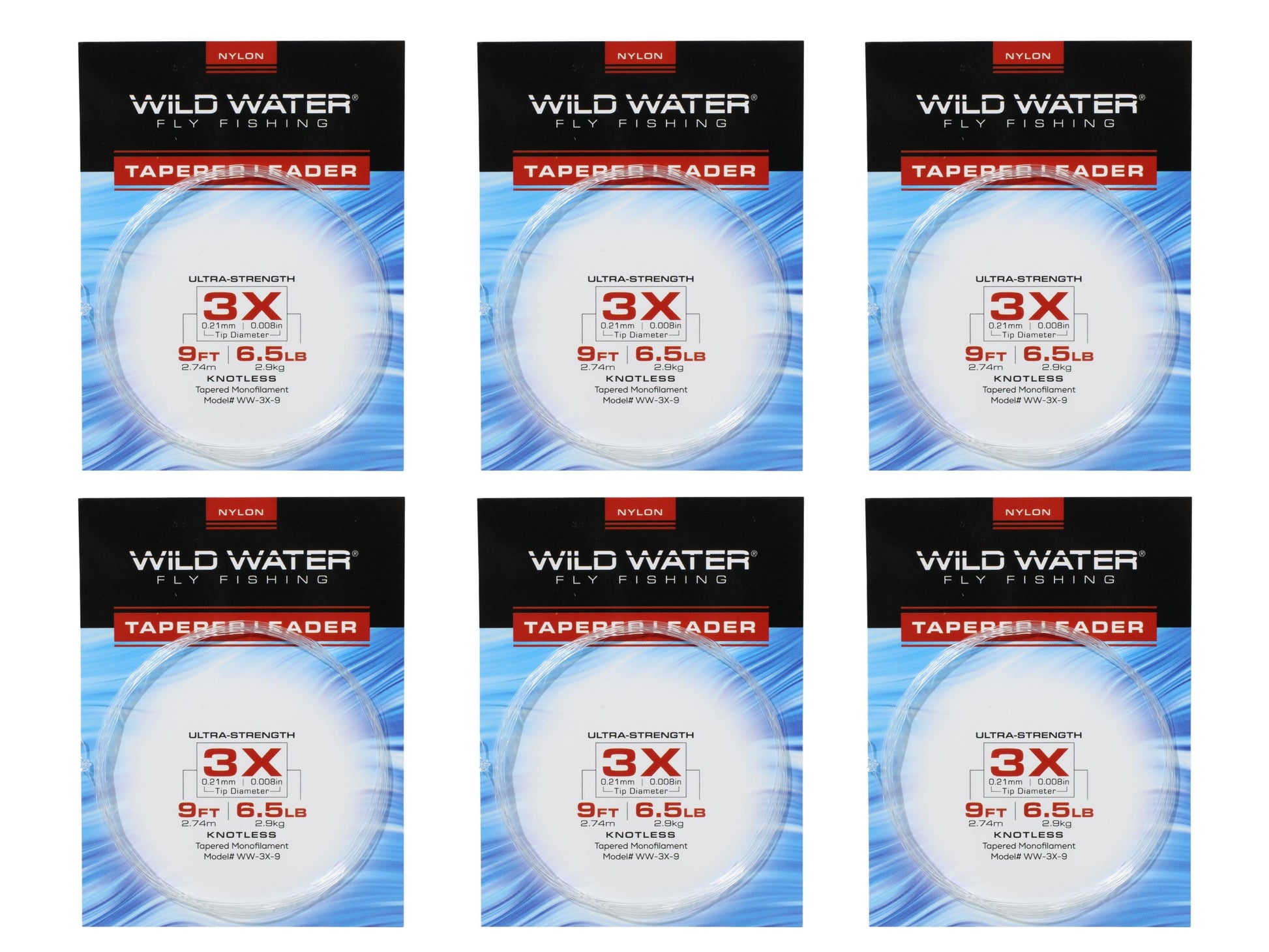 Wild Water Fly Fishing 9' Tapered Monofilament Leader 3X, 6 Pack-Goodwynn&#39;sGoodwynn&#39;s