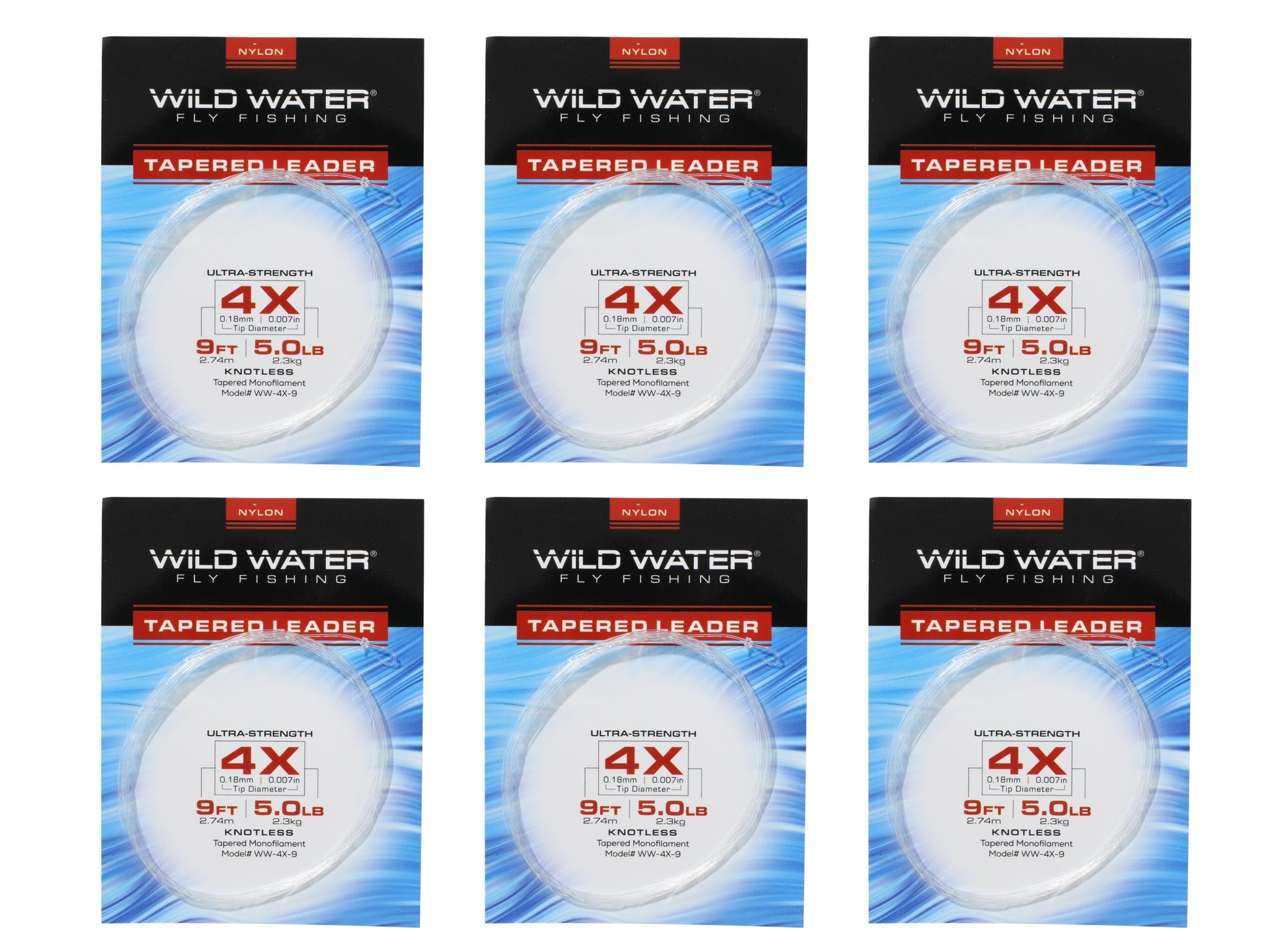 Wild Water Fly Fishing 9' Tapered Monofilament Leader 4X, 6 Pack-Goodwynn&#39;sGoodwynn&#39;s