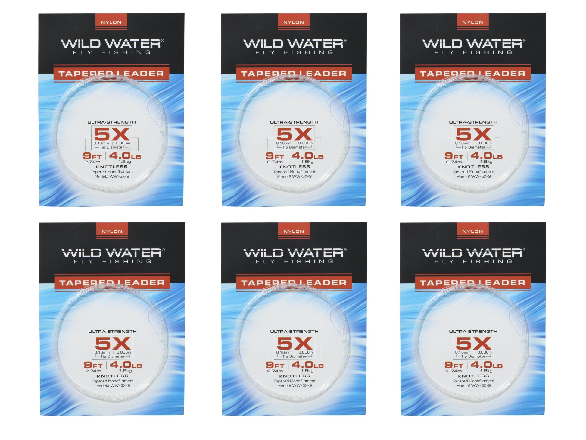 Wild Water Fly Fishing 9' Tapered Monofilament Leader 5X, 6 Pack-Goodwynn&#39;sGoodwynn&#39;s