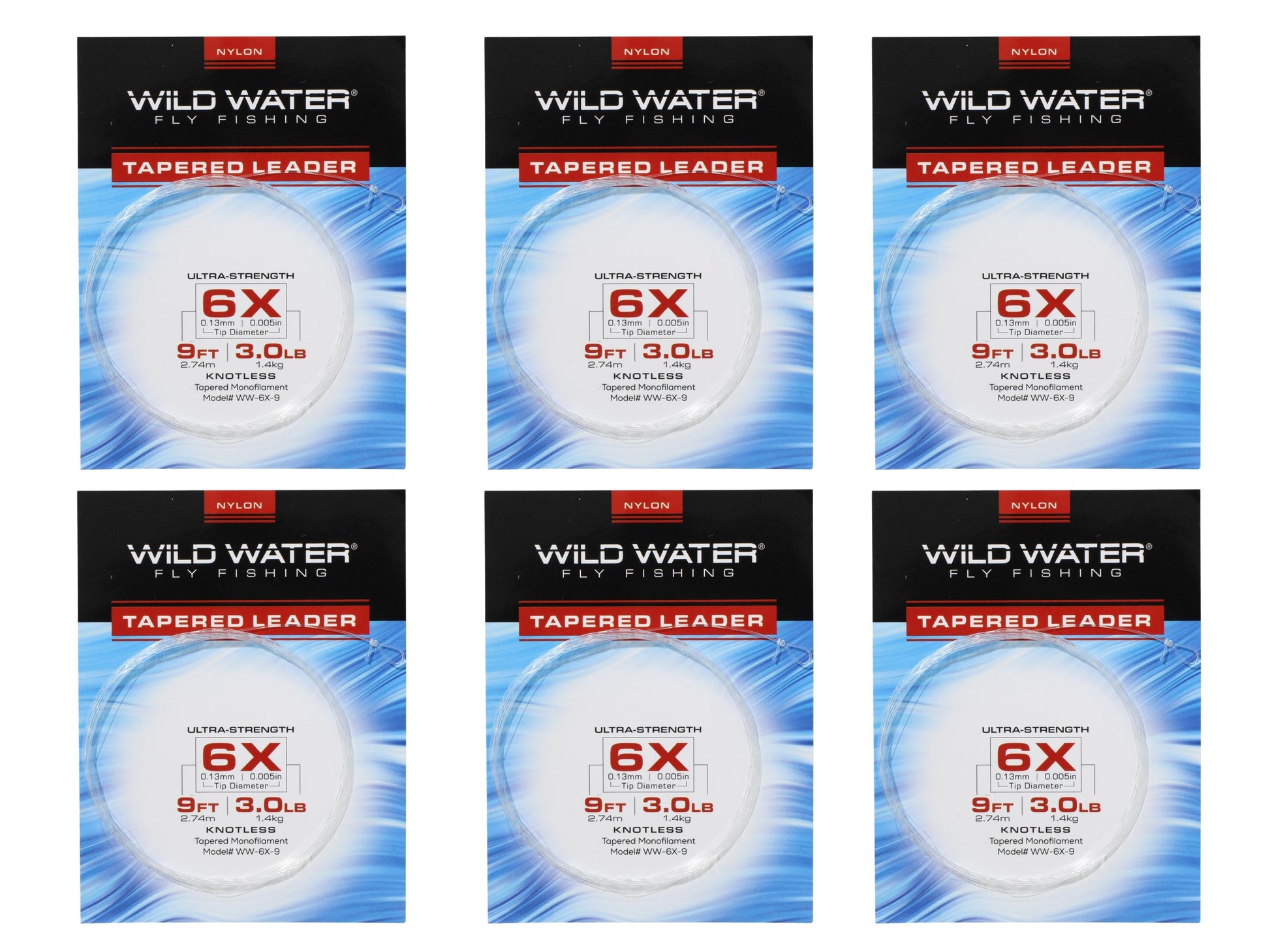 Wild Water Fly Fishing 9' Tapered Monofilament Leader 6X, 6 Pack-Goodwynn&#39;sGoodwynn&#39;s