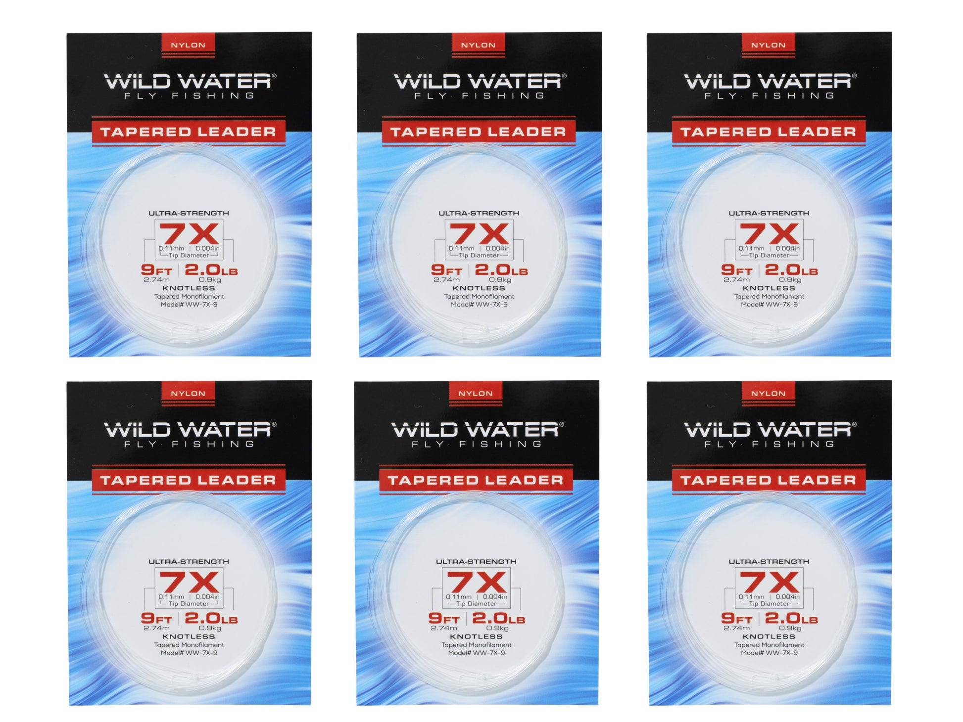 Wild Water Fly Fishing 9' Tapered Monofilament Leader 7X, 6 Pack-Goodwynn&#39;sGoodwynn&#39;s