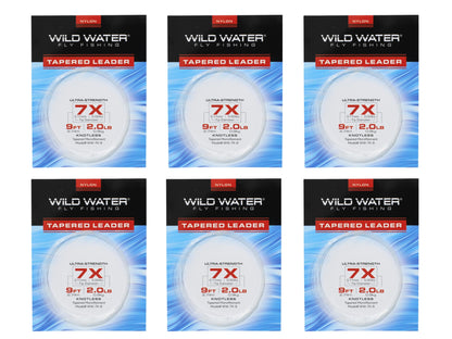 Wild Water Fly Fishing 9' Tapered Monofilament Leader 7X, 6 Pack