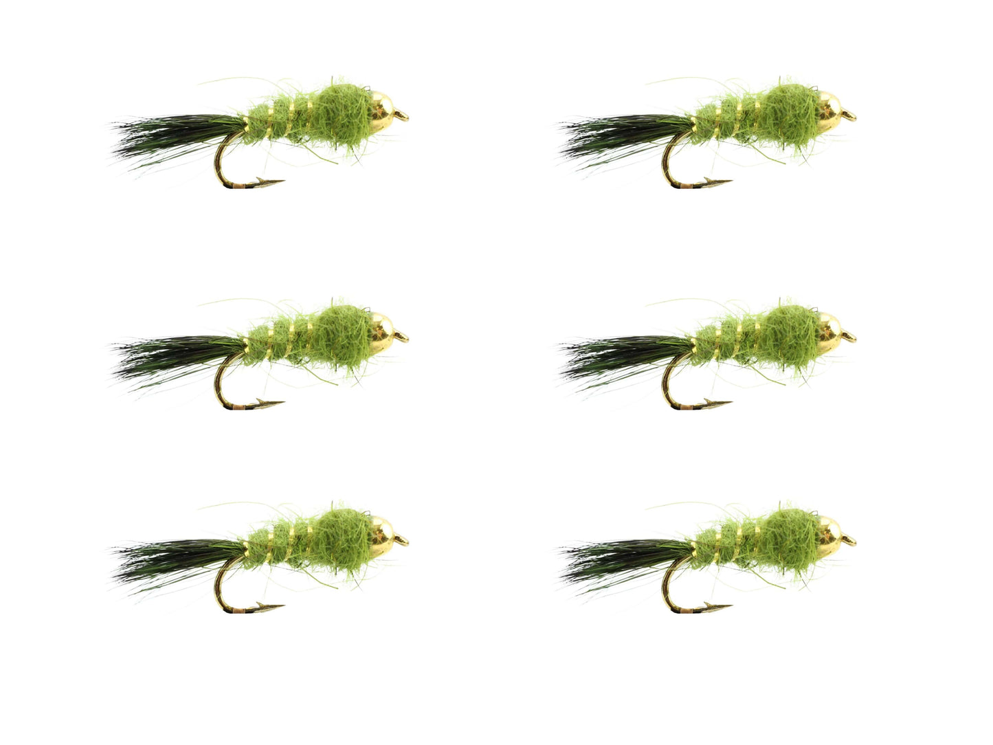 Wild Water Fly Fishing Bead Head Olive Flashback Nymph, Size 12, Qty. 6