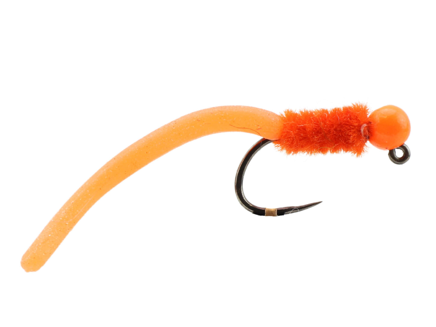 Wild Water Fly Fishing Tungsten Bead Head Orange Squirmy Worm, Size 12, Qty. 6