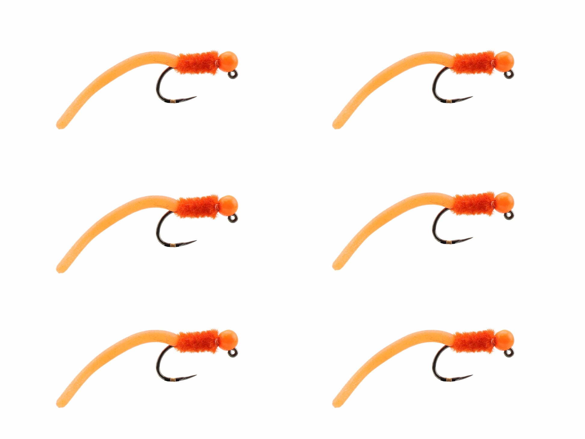 Wild Water Fly Fishing Tungsten Bead Head Orange Squirmy Worm, Size 12, Qty. 6-Goodwynn&#39;sGoodwynn&#39;s