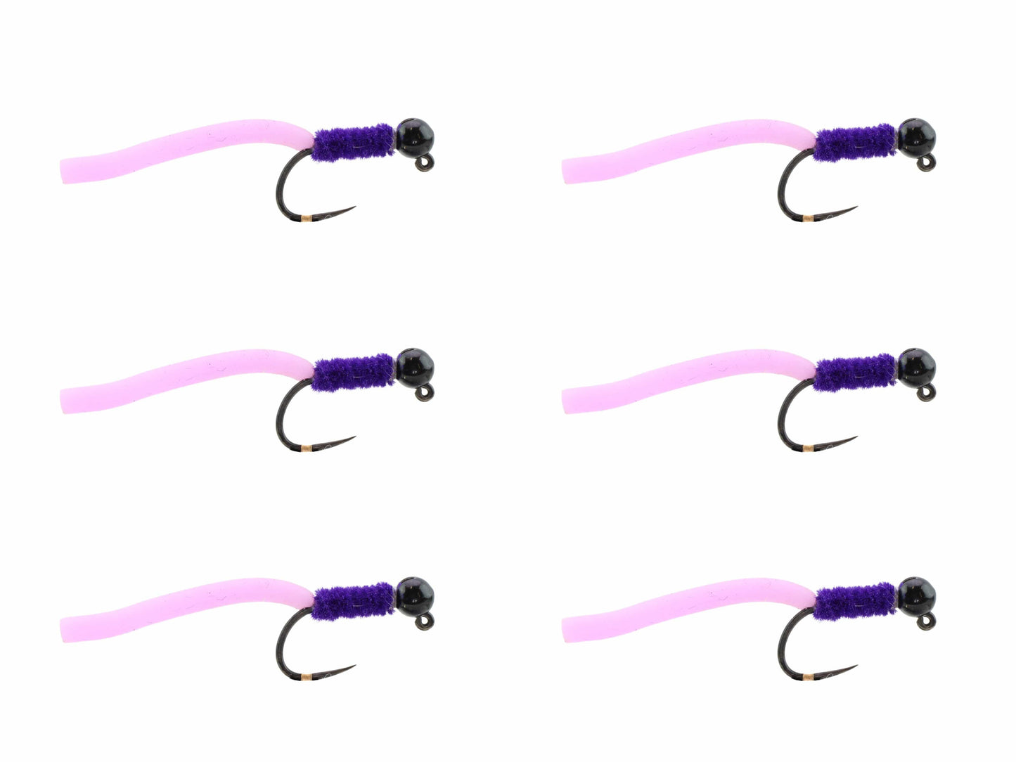 Wild Water Fly Fishing Tungsten Bead Head Purple Squirmy Worm, Size 12, Qty. 6