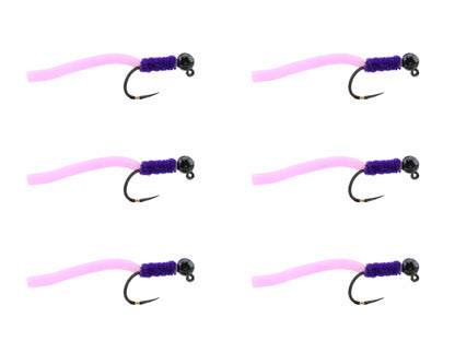 Wild Water Fly Fishing Tungsten Bead Head Purple Squirmy Worm, Size 12, Qty. 6