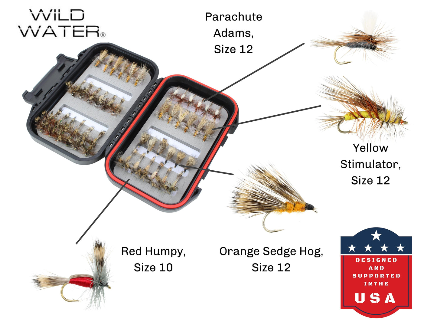 Wild Water Attractor/Trout Stimulator Fly Assortment, 42 Flies with Small Fly Box