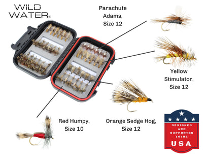 Wild Water Attractor/Trout Stimulator Fly Assortment, 42 Flies with Small Fly Box