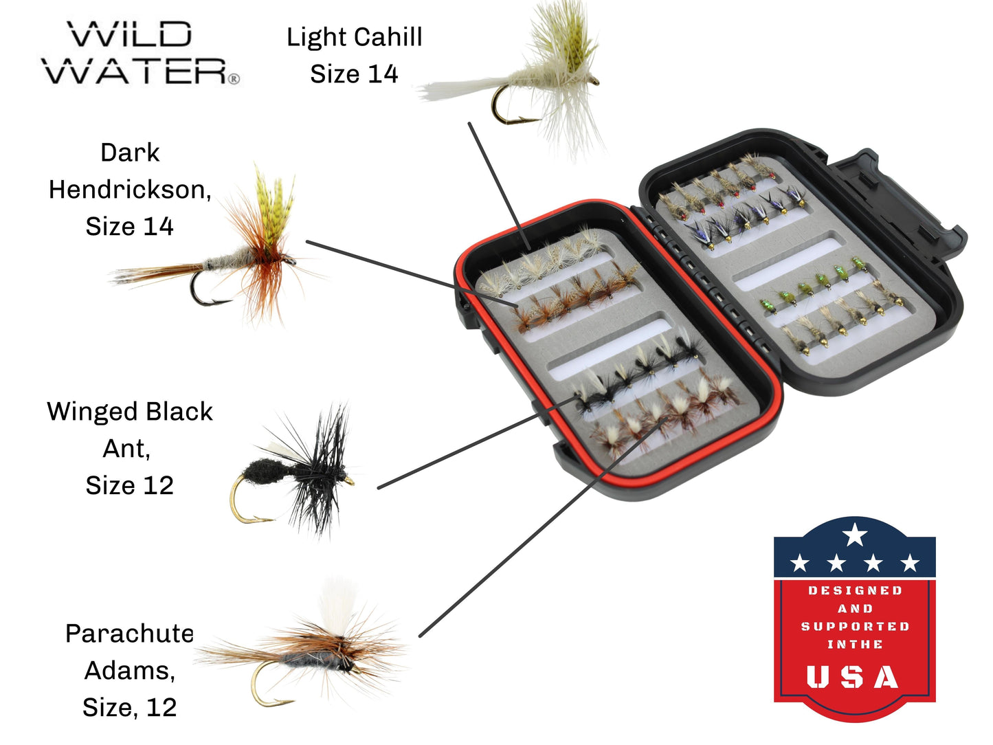 Wild Water Dry and Nymph Assortment, 48 Flies with Small Fly Box