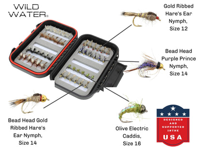 Wild Water Dry and Nymph Assortment, 48 Flies with Small Fly Box