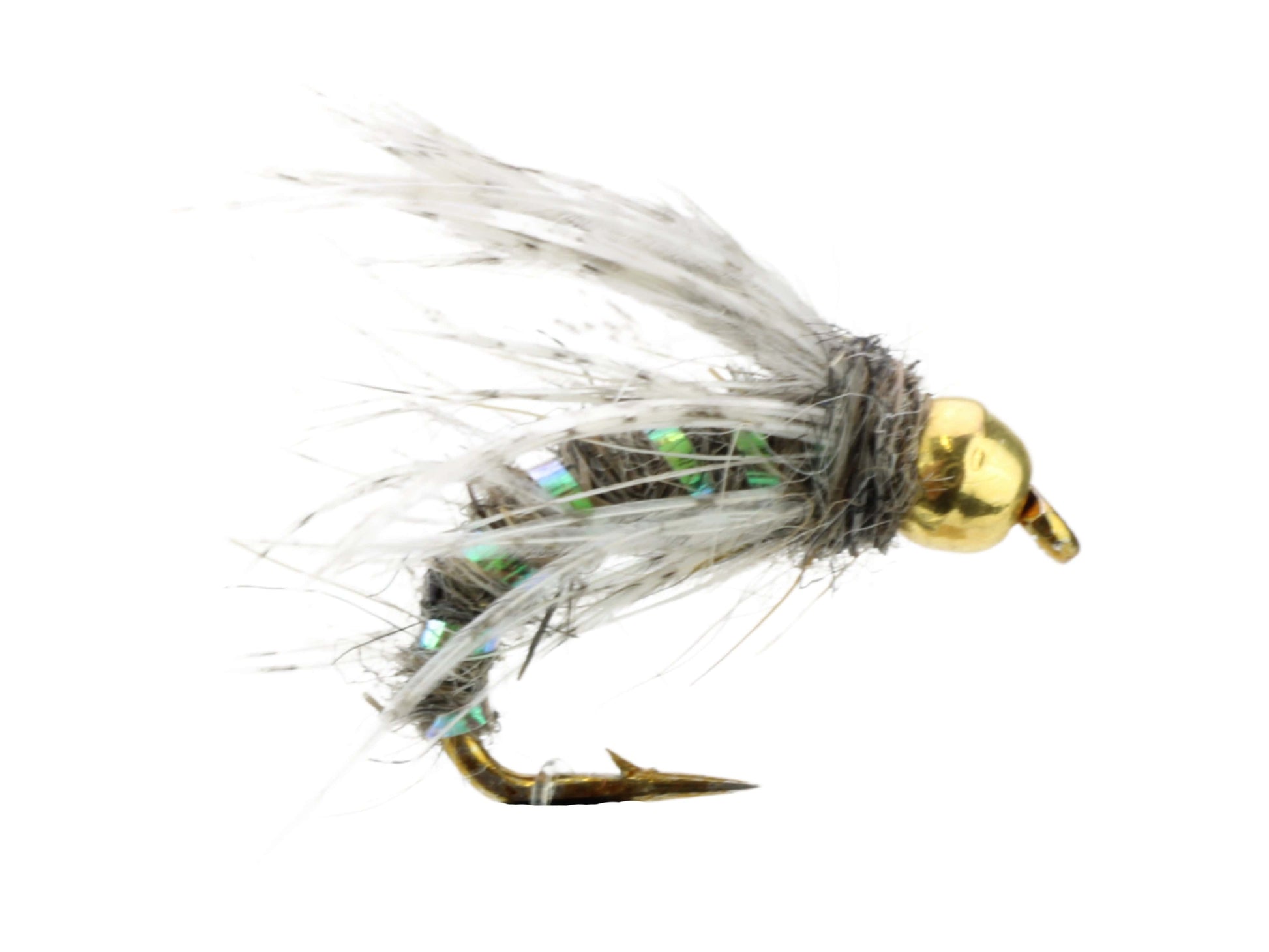 Wild Water Fly Fishing Green Tinsel Gold Ribbed Hare's Ear Nymph with Tungsten Bead Head, Size 12, Qty. 6-Goodwynn&#39;sGoodwynn&#39;s