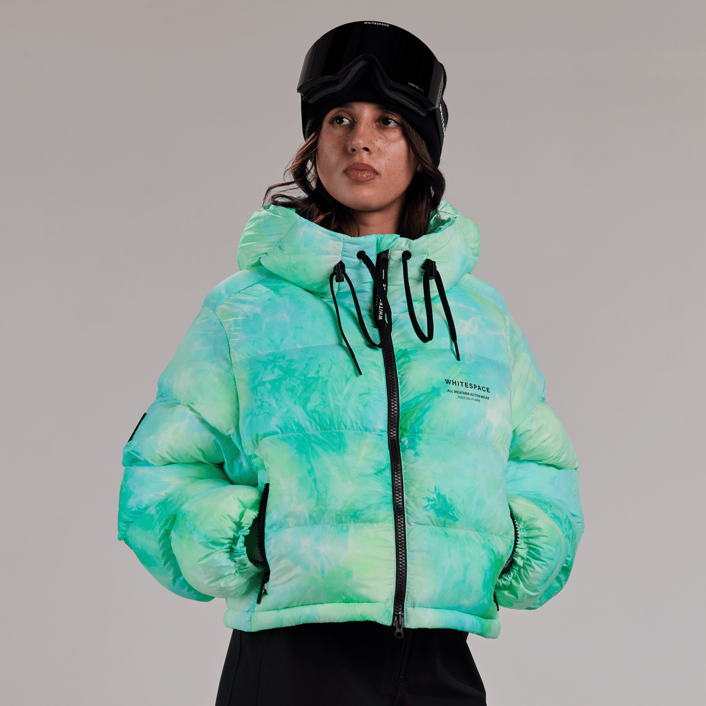 Cropped Puffer Jacket - Green Tie Dye