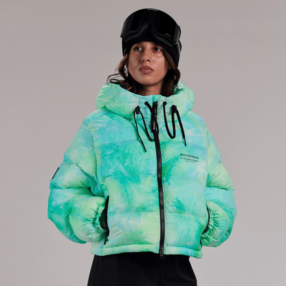 Cropped Puffer Jacket - Green Tie Dye