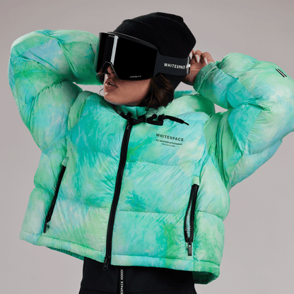 Cropped Puffer Jacket - Green Tie Dye