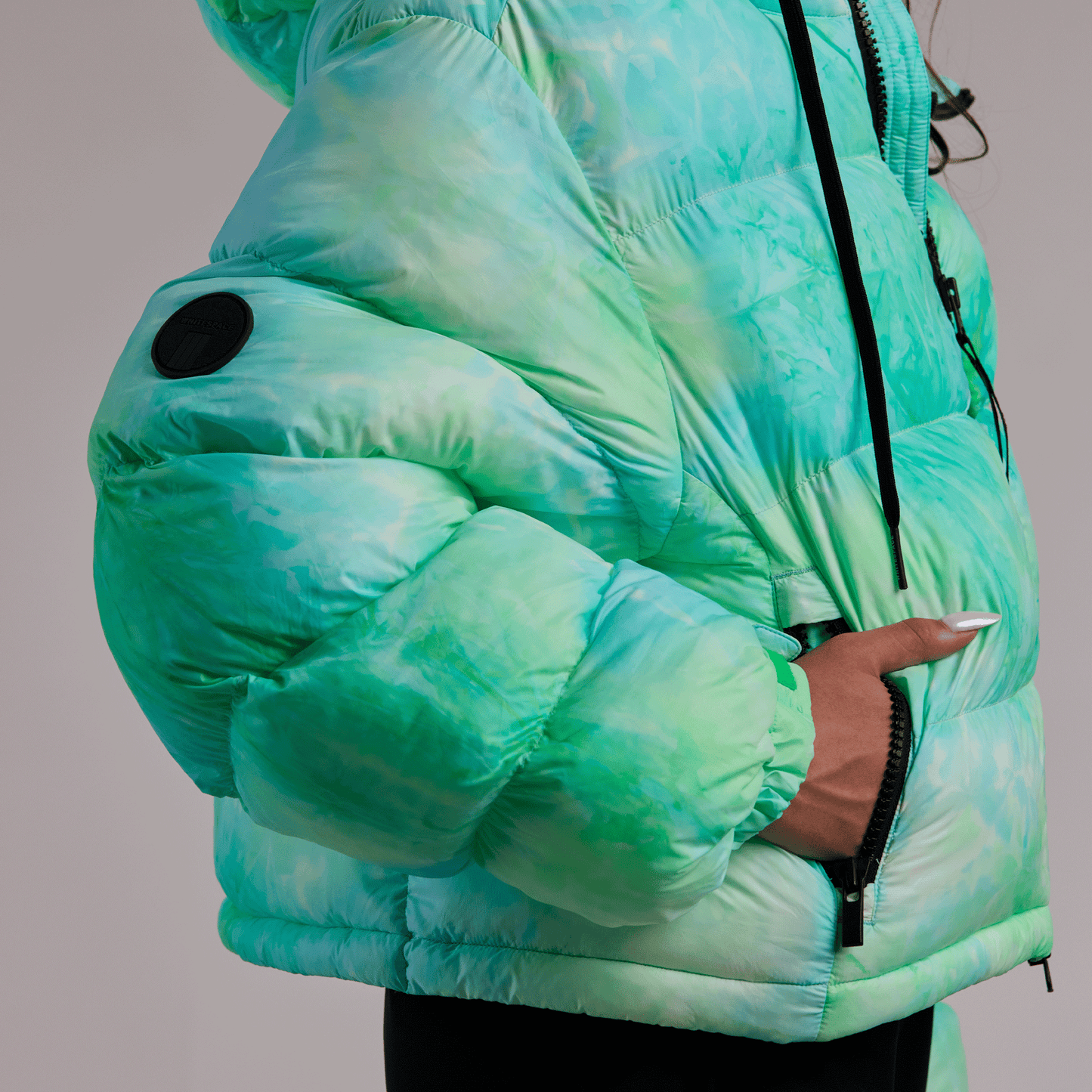 Cropped Puffer Jacket - Green Tie Dye