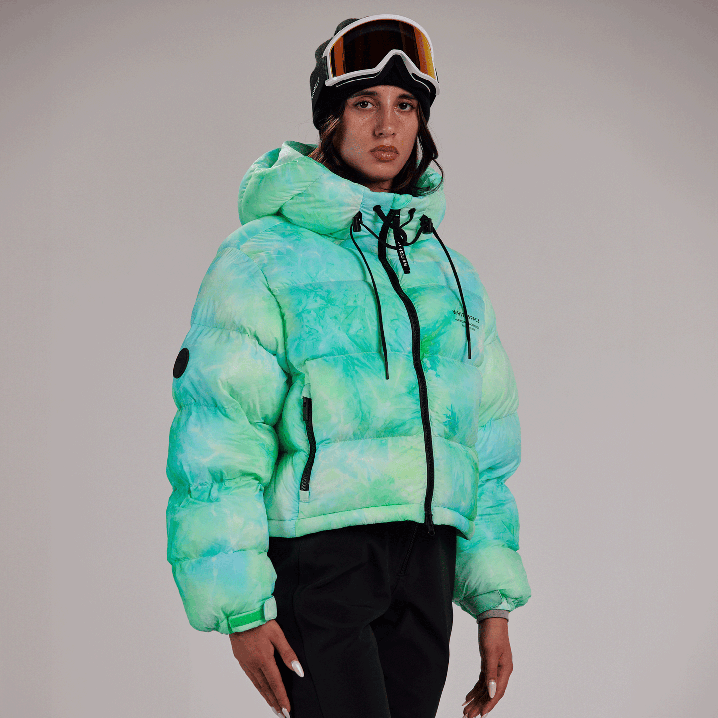 Cropped Puffer Jacket - Green Tie Dye