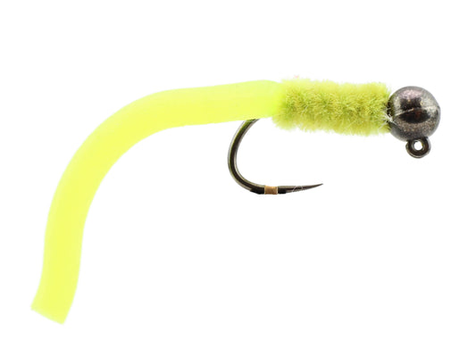 Wild Water Fly Fishing Tungsten Bead Head Yellow Squirmy Worm, Size 12, Qty. 6-Goodwynn's