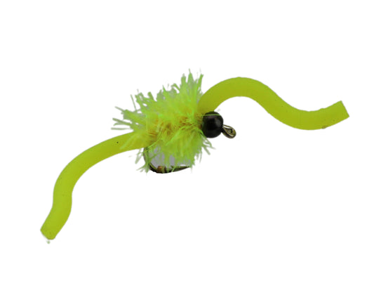 Wild Water Fly Fishing Tungsten Bead Head Yellow Squirmy Worm 2.0, Size 12, Qty. 6-Goodwynn's