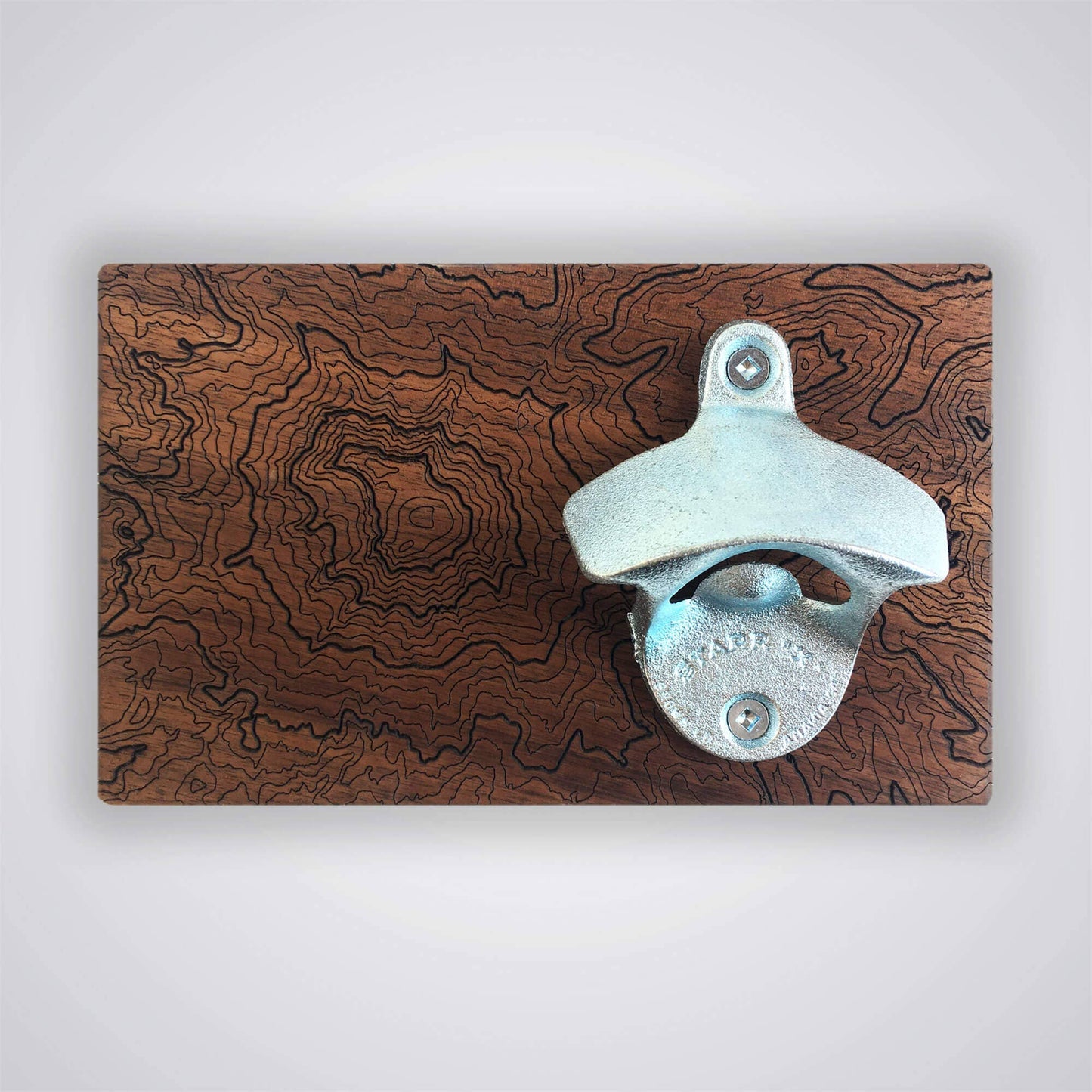 SML | Simple Modern Living - Solid Wood Bottle Opener with Mountain Topography: Mt Hood / Walnut