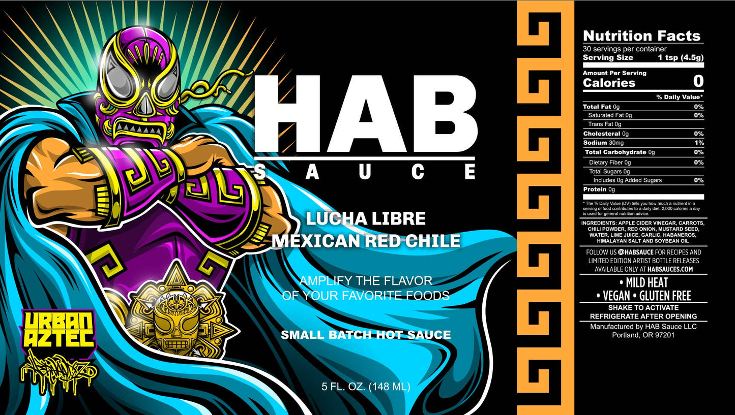 HAB Sauce - Lucha Libre Mexican Red Chie HAB Sauce Hot Sauce Steak Sauce