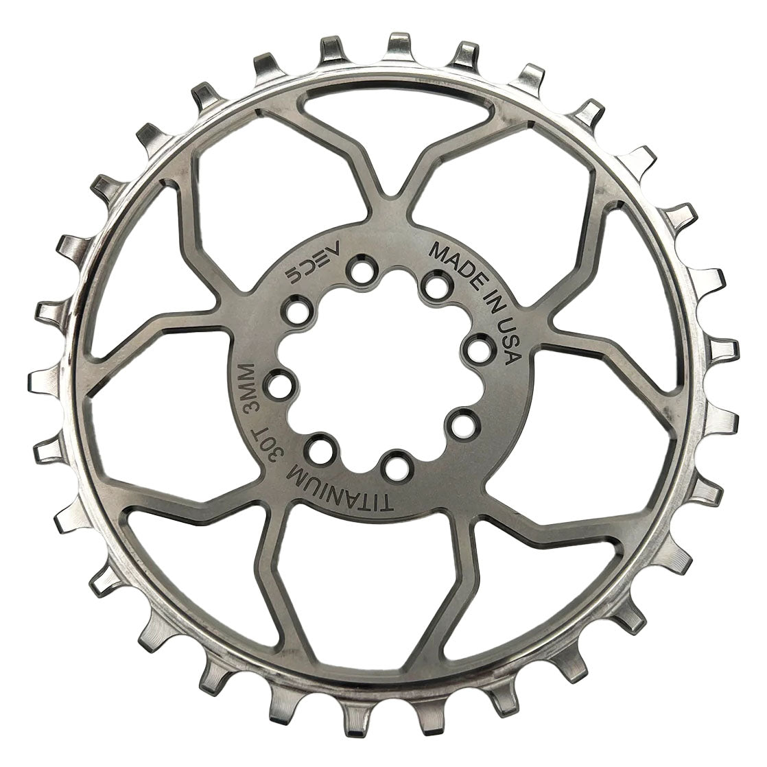 5Dev Titanium 8-Bolt Chainring 3mm Offset 30T Raw/Silver