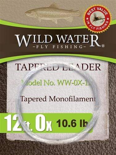 Wild Water Fly Fishing 12' Tapered Monofilament Leader 0X, 6 Pack-Goodwynn's