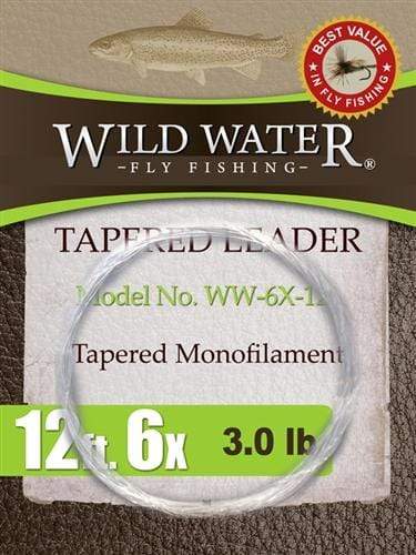 Wild Water Fly Fishing 12' Tapered Monofilament Leader 6X, 6 Pack-Goodwynn's