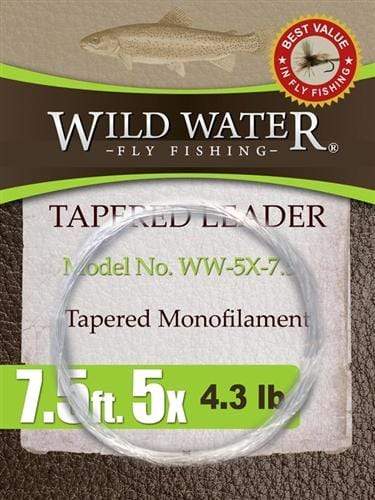 Wild Water Fly Fishing 7 1/2' Tapered Monofilament Leader 5X, 6 Pack-Goodwynn's