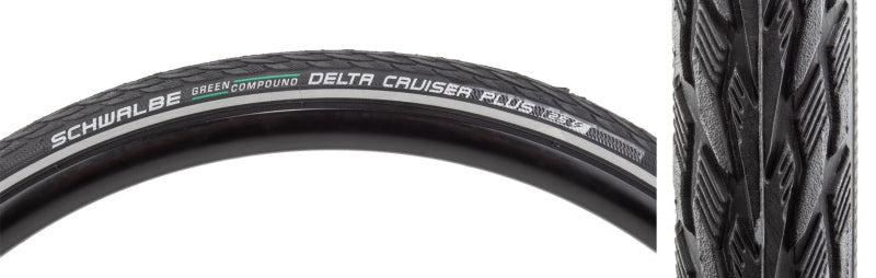 Schwalbe Delta Cruiser Plus Hybrid Tire 700x28C Folding Clincher GreenCompound PunctureGuard 50TPI Black-Goodwynn&#39;sGoodwynn&#39;s