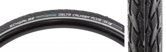 Schwalbe Delta Cruiser Plus Hybrid Tire 700x28C Folding Clincher GreenCompound PunctureGuard 50TPI Black-Goodwynn's