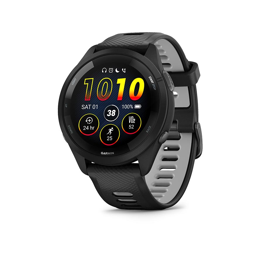 Garmin Forerunner 265 GPS Smartwatch - 46mm BLK Bezel Case BLK/Powder Gray Silicone Band