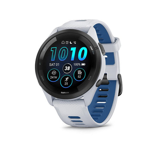 Garmin Forerunner 265 GPS Smartwatch - 46mm BLK Bezel Whitestone Case Whitestone/Tidal Blue Silicone Band-Goodwynn's